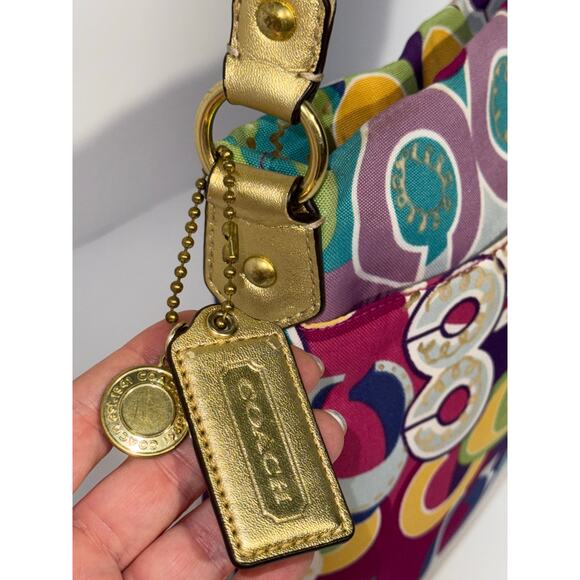 Coach Poppy Signature Canvas Leather Multicolor Shoulder / Crossbody Bag - Picture 5 of 15